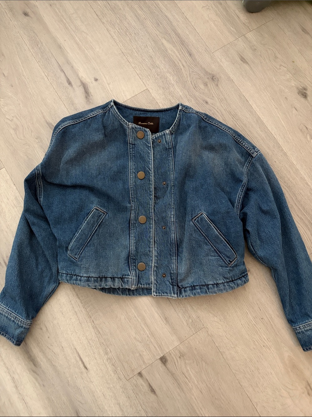Massimo Dutti Dark Blue Cropped Denim Jacket